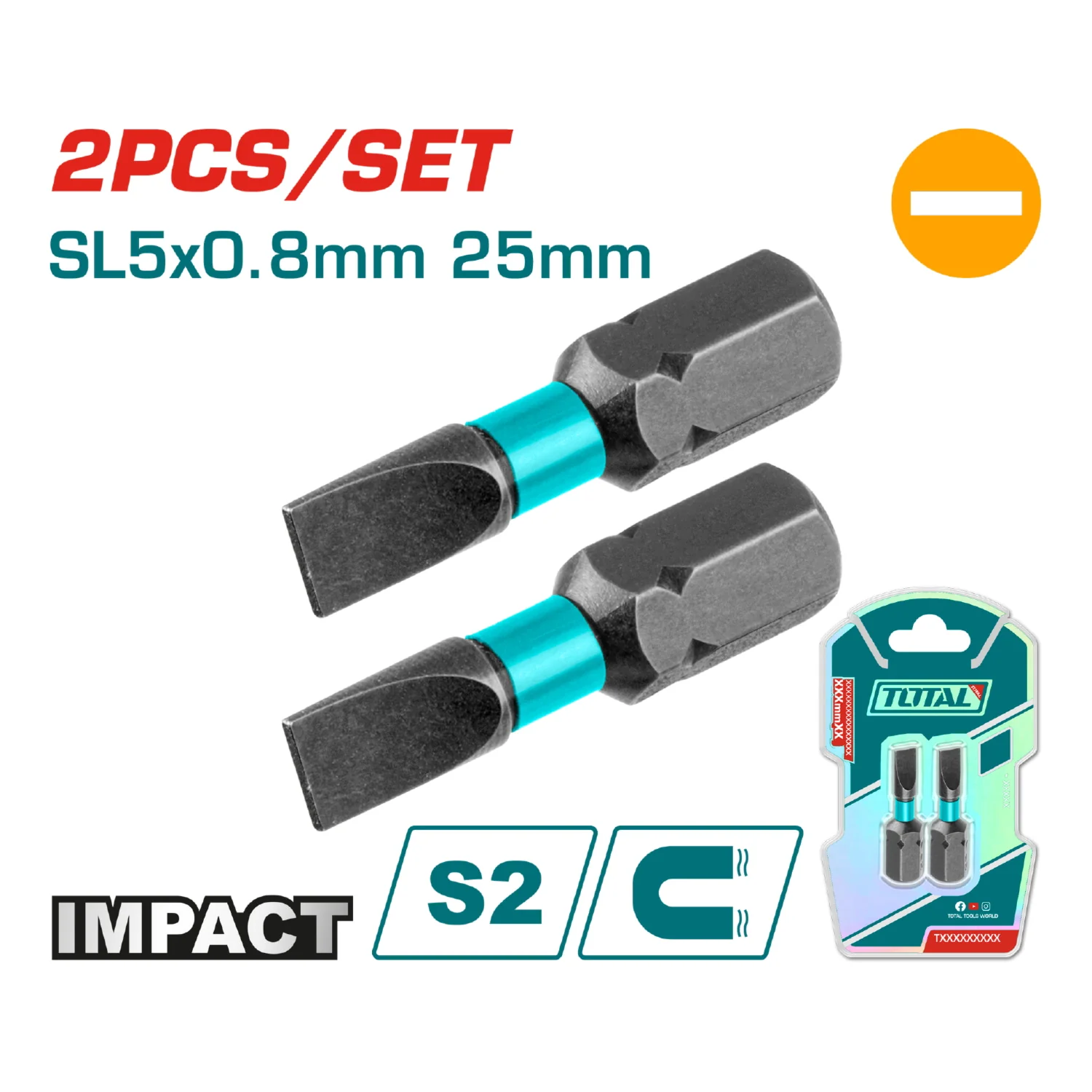 Puntas De Destornillador De Impacto SL5 25Mm S2 Set De 2 Pzas. Magnético. Tipo Plano. - Image 2