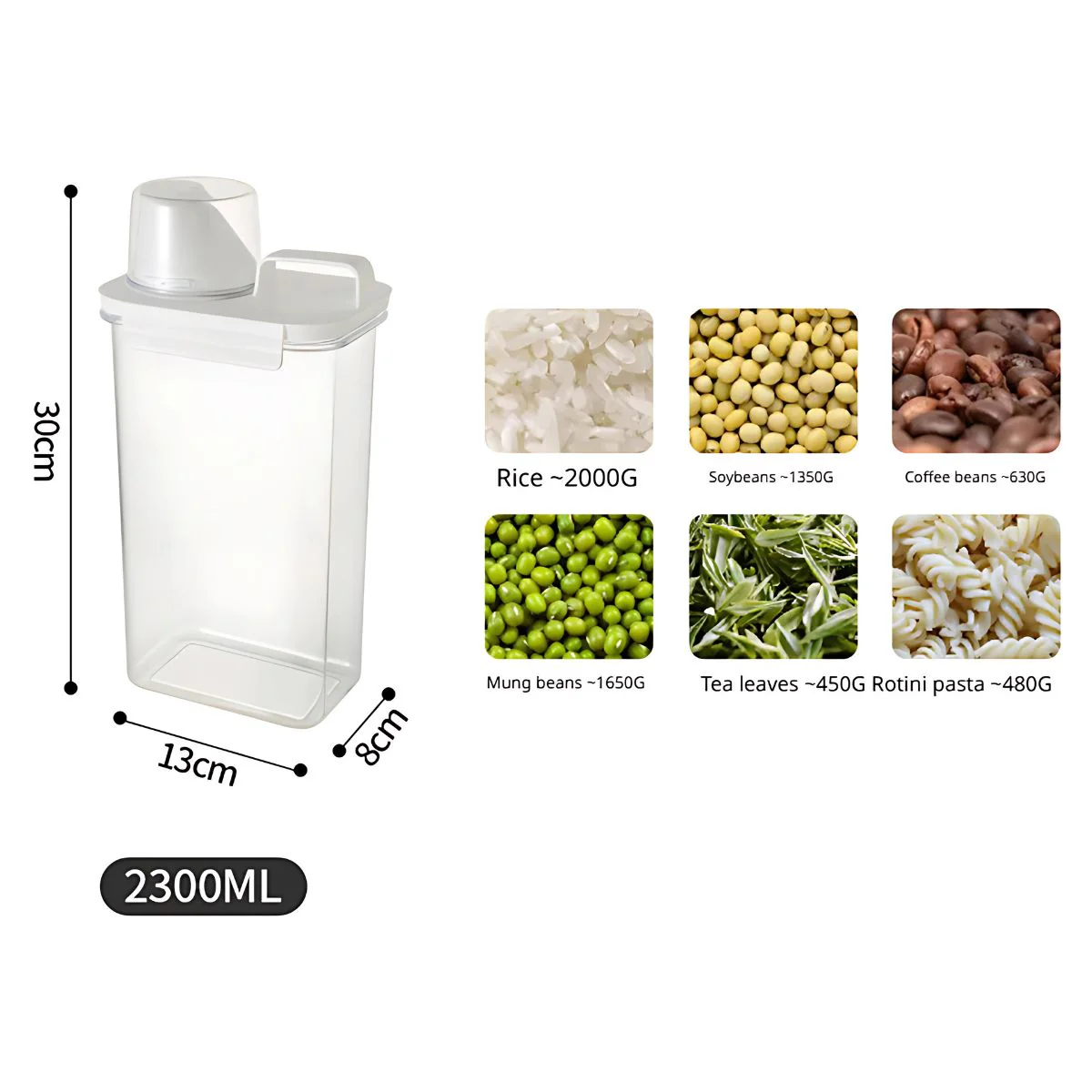 Recipiente Hermético 2300Ml Con Tapa Medidora. Ideal Para Alimentos Secos. - Image 2