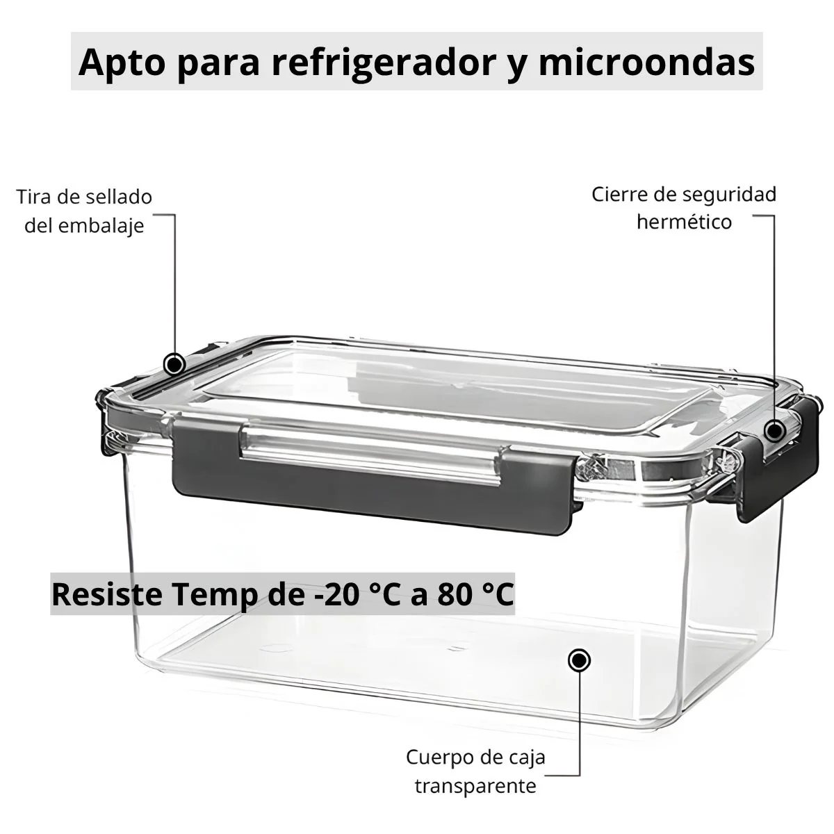 Recipiente Hermético De Almacenamiento Apilable De 1.4 Litros De PET Grado Alimenticio. Vasija De Comida Para Microondas Y Refrigerador. Caja De Almacenamiento Sellada. - Image 4