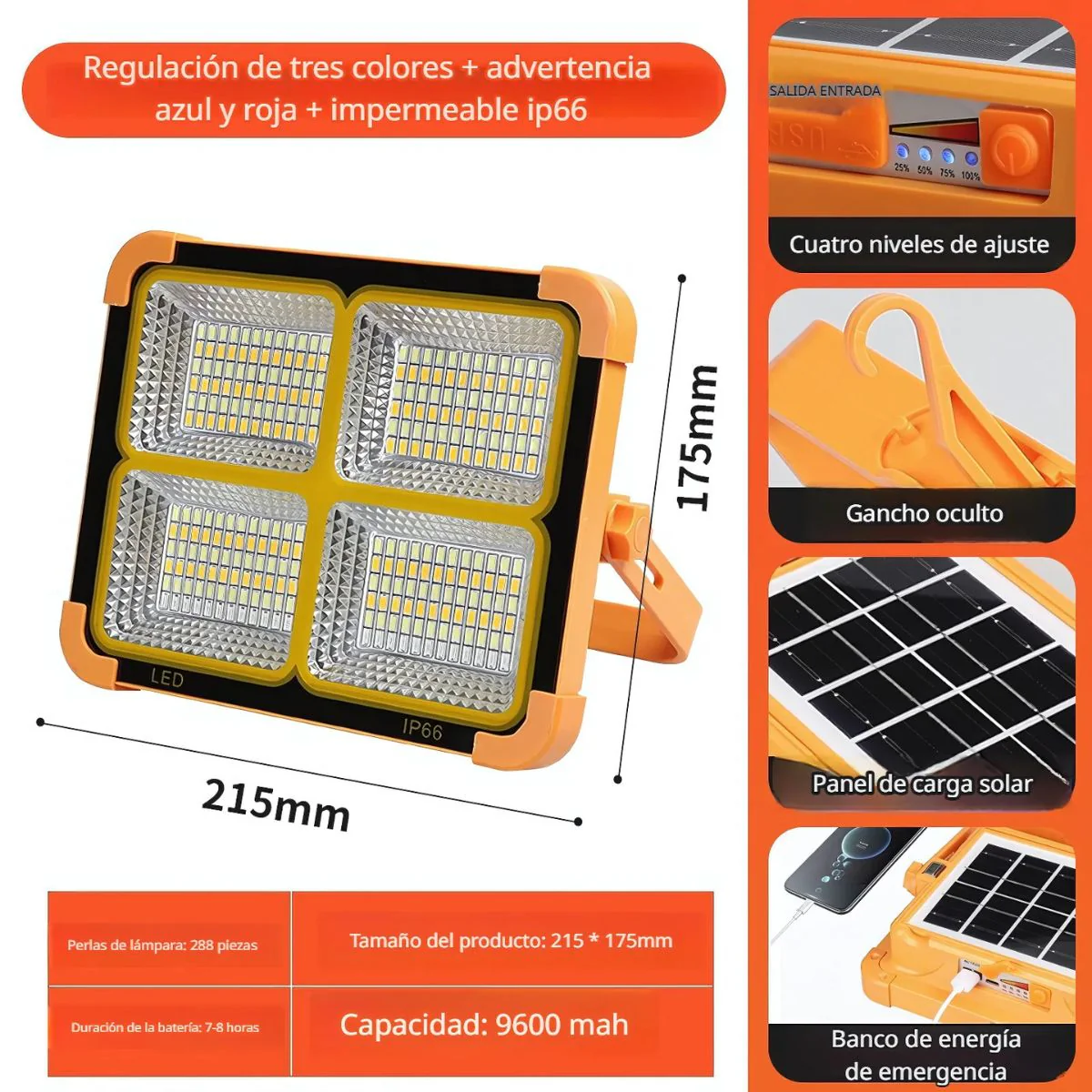 Reflector Solar Lampara LED 9000W Recargable Con Power Bank IP66 Para Exteriores - Image 6
