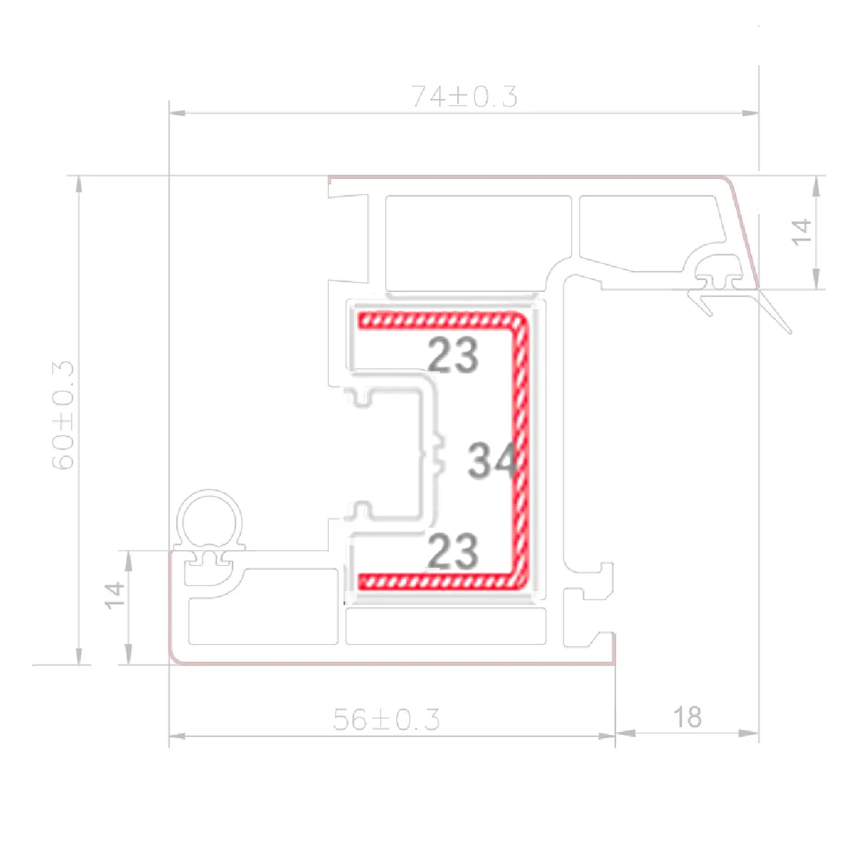 Refuerzo De Acero 1.2Mm Perfil "U" 23X34x23mm Para Hoja De Ventana Serie Abatible Upview 60Mm HAT002 5.9M - Image 2