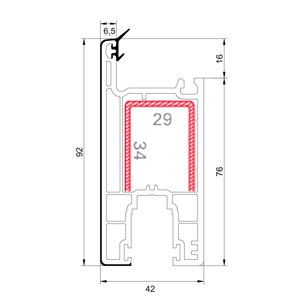 Refuerzo De Acero 1.2Mm Perfil "U" 34X29x34mm Para Hoja Puerta Ventana HAT023 Serie Corredera Carbone Upview 60Mm 5.9M - Image 2