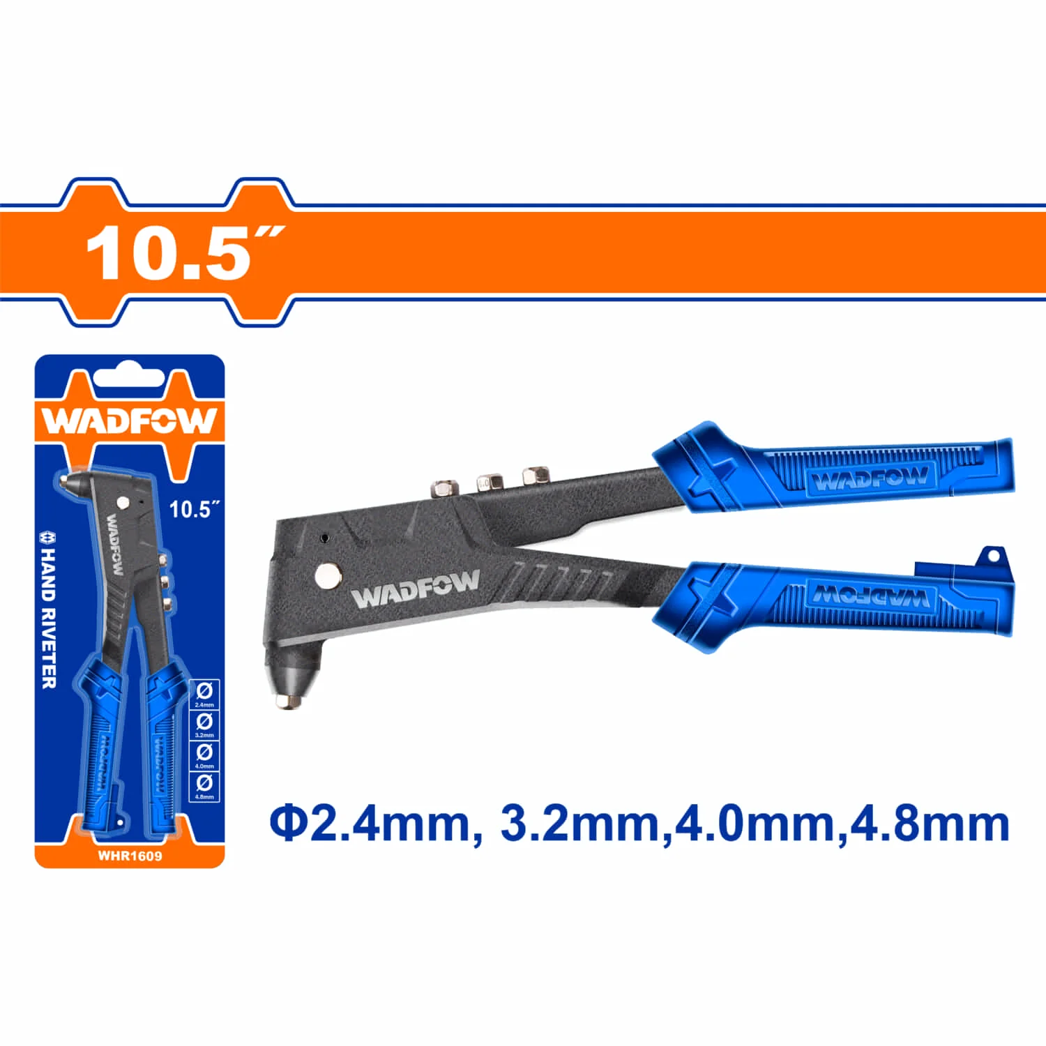 Remachadora Manual De 10.5" Cuerpo De Aluminio. Compatible Con Remaches (2.4Mm,3.2Mm,4Mm,4.8Mm)