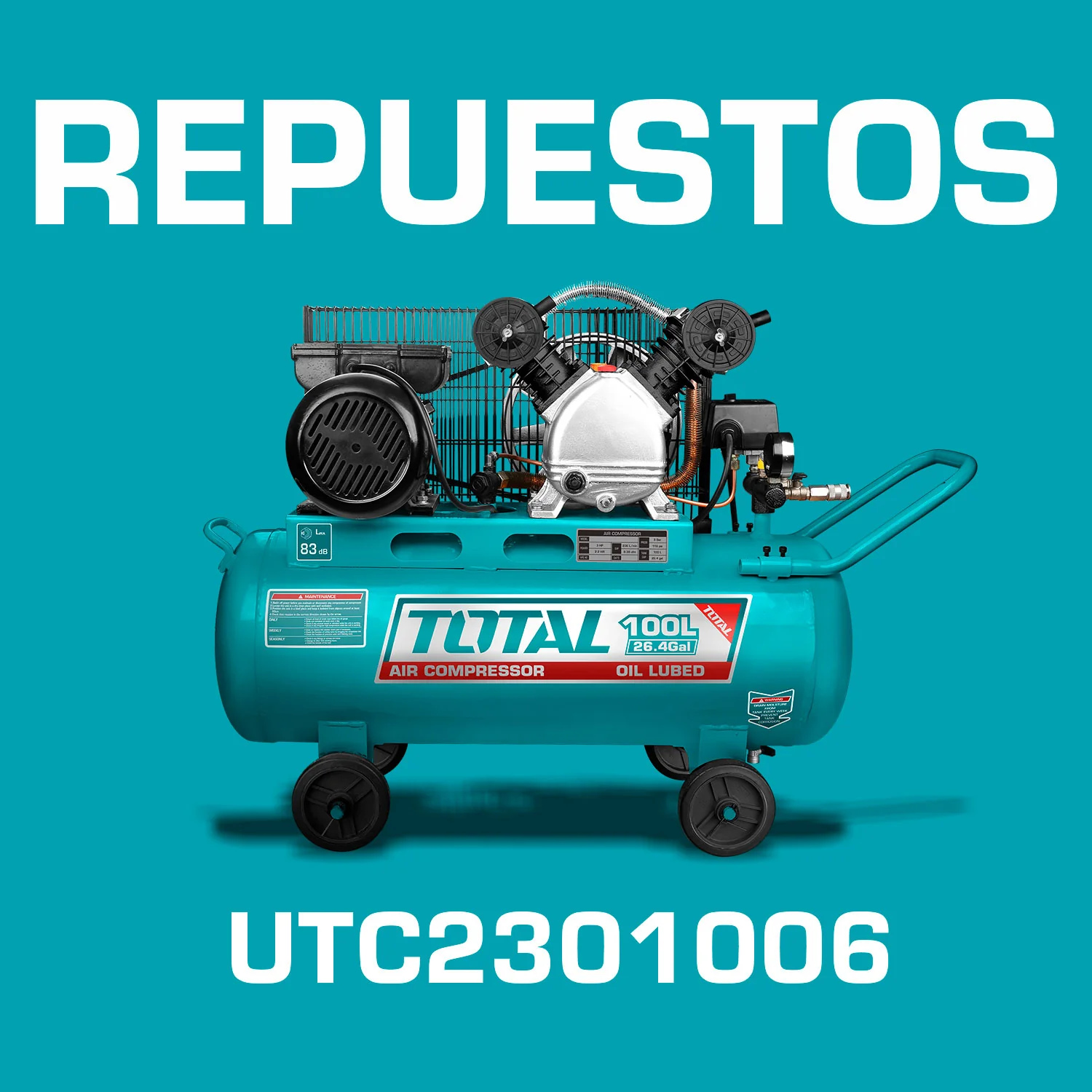 Repuestos Compresor De Aire De Correa, 100L(26.4Gal) 2.2Kw (3HP). Codigo UTC2301006