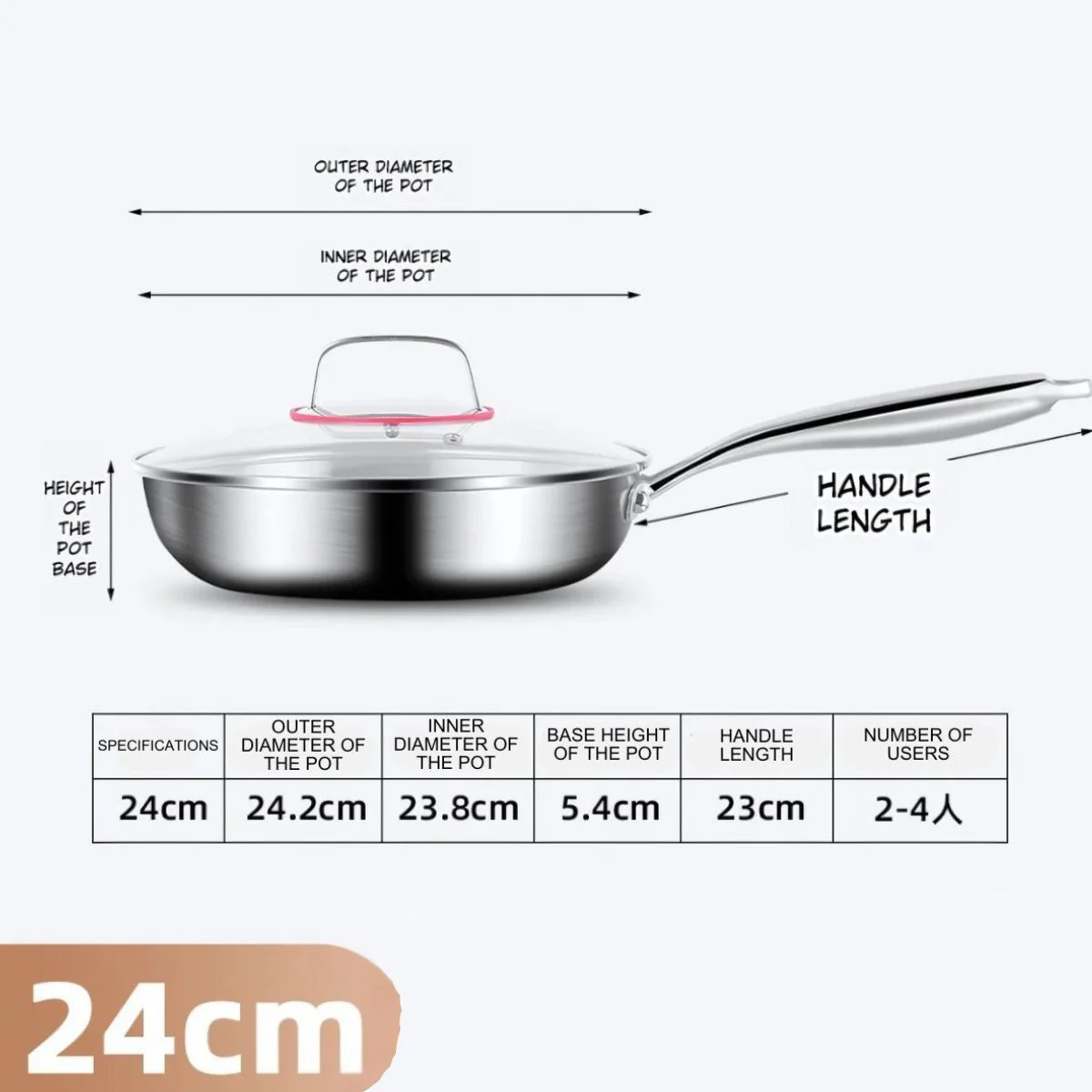 Sartén Antiadherente De Acero Inoxidable 9.4’’ (24Cm). - Image 2