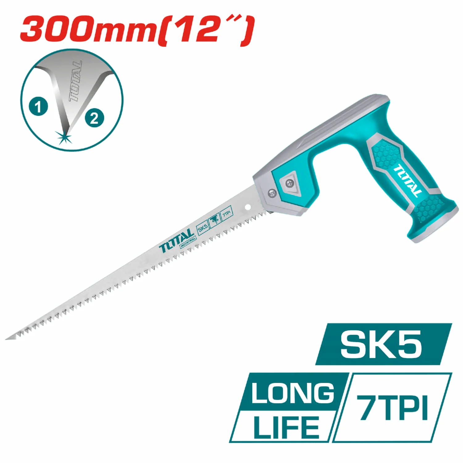 Sierra De Compas De 12"/300Mm SK5 7TPI, Con Dientes Rectificados De Precision.