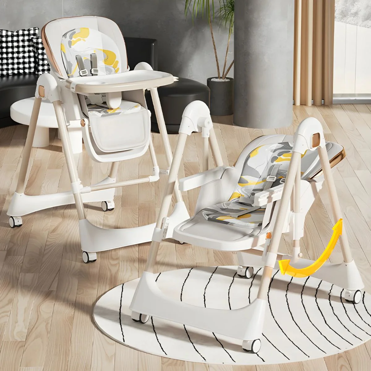 Silla De Comer Para Bebes Y Niños. Silla Alta Multifuncional: Mecedora Y Comedor Portátil. Respaldo Ajustable Y Bandeja Desmontable.