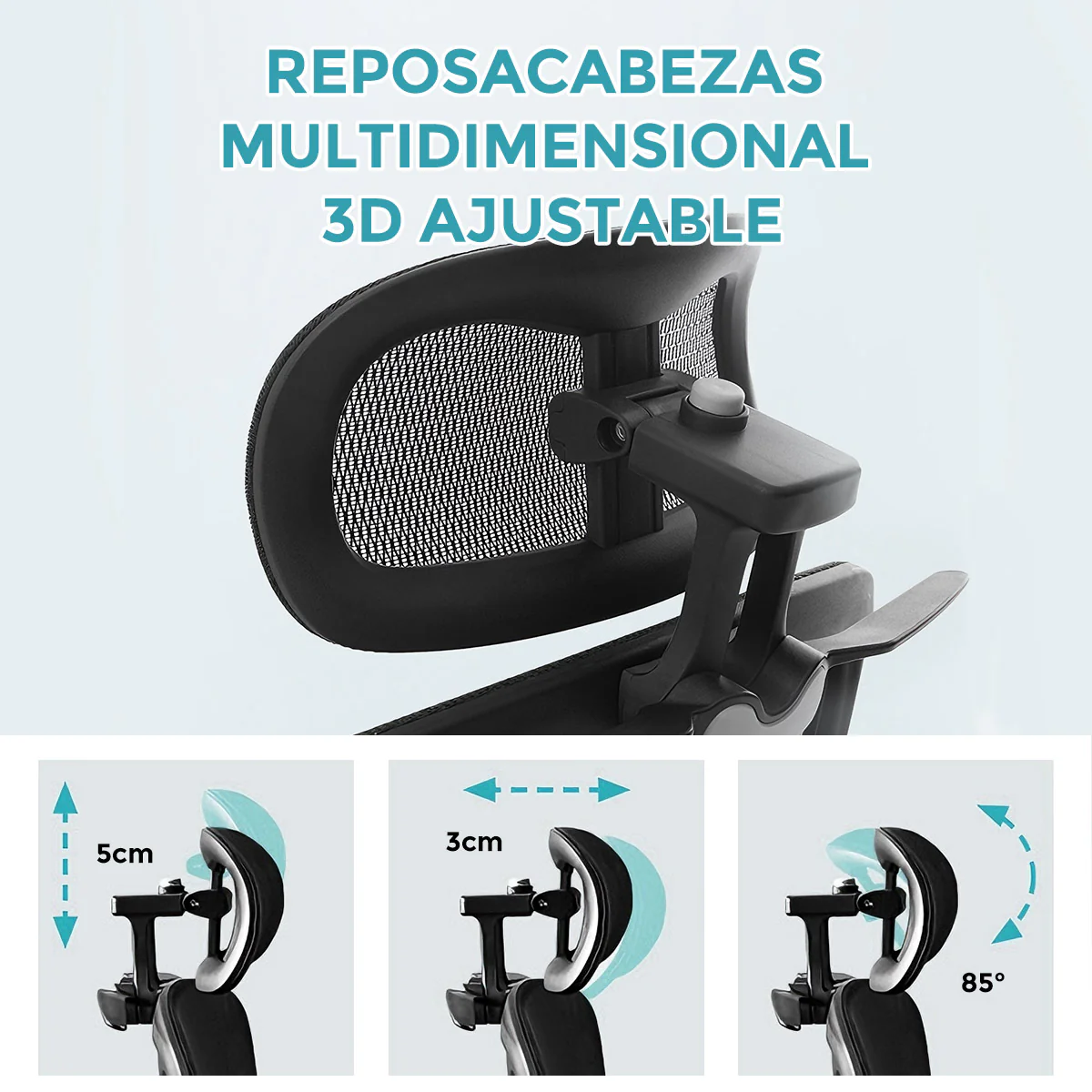 Silla Ergonómica De Oficina Con Reposapiés Y Reposacabezas, Respaldo Reclinable Y Asiento Anatómico. Silla De Escritorio Con Malla Transpirable. Color Negro - Image 5