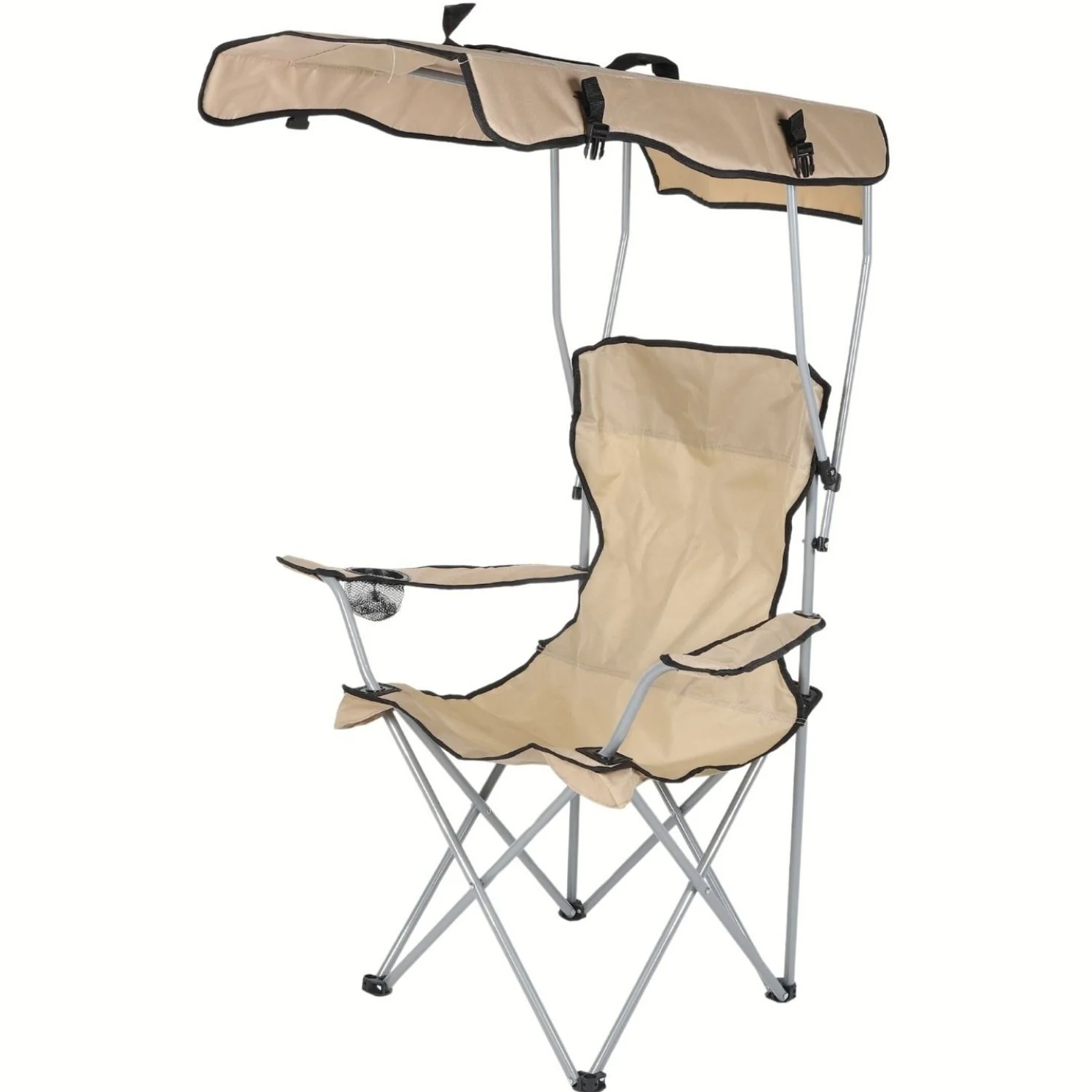 Silla Plegable Color Beige De 52X52x127cm Con Portavasos Y Techo Tela Oxford Y Soportes De Acero. Ideal Para Camping, Playera Y Jardín. - Image 2