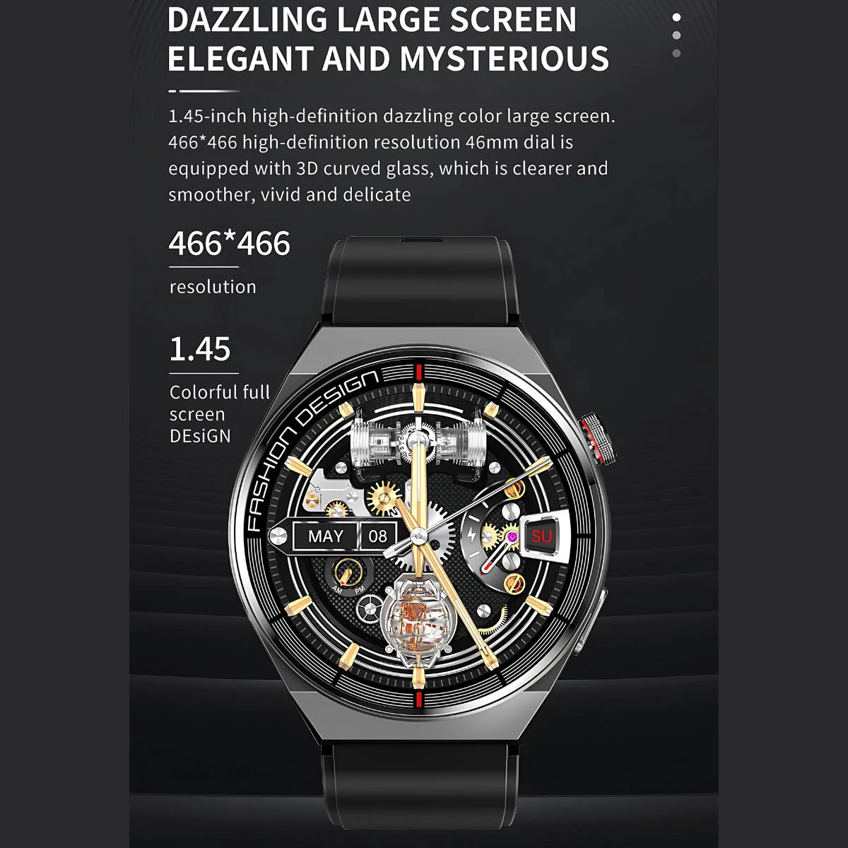 Smartwatch Con Llamadas Y Pantalla 3D Curva HD 1.45”. Reloj Inteligente IP67. Con Monitor De Ritmo Cardíaco Y Carga Magnética. - Image 2