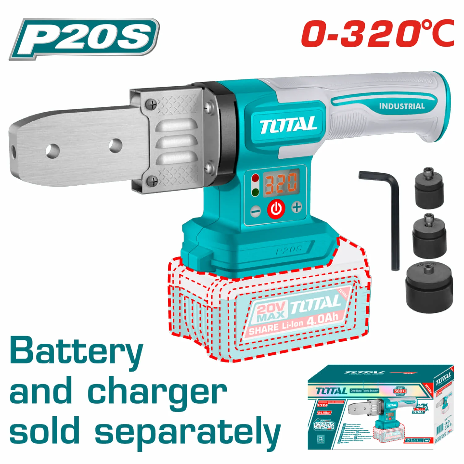 Soldadora Termofusión Tubos PVC De Plástico Inalámbrica 20V Diámetros Para Soldar: 20,25,32Mm. Batería Y Cargador Por Separado.