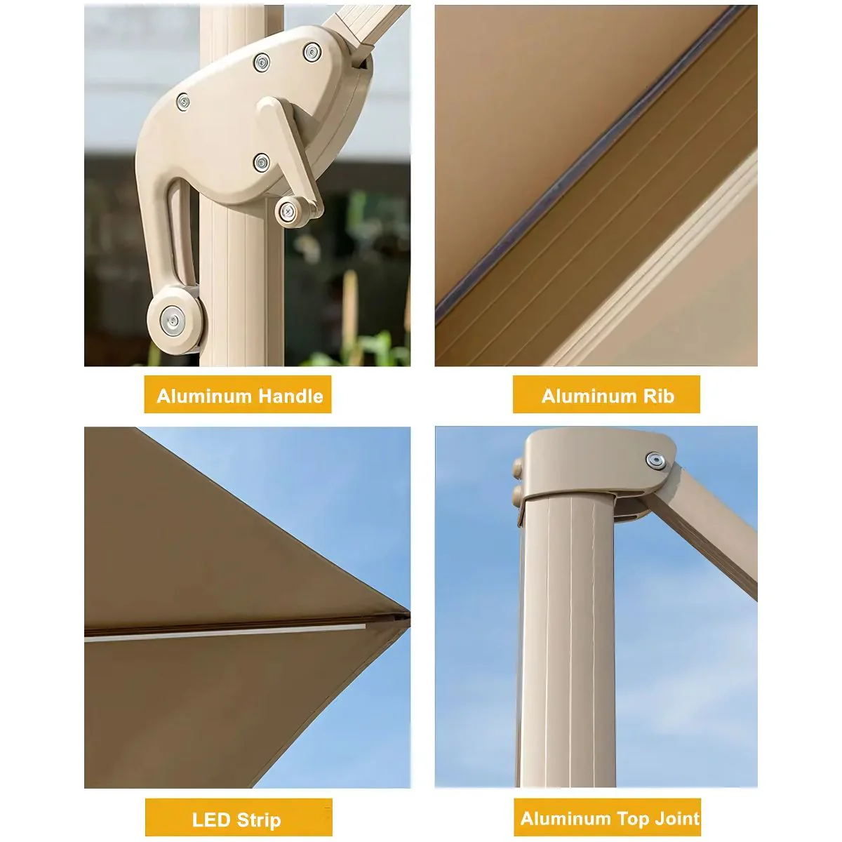 Sombrilla De Patio 3M Con Iluminación LED Integrada. Paraguas Para Jardin Exteriores Voladizo Con Doble Capa Superior. Color Crema. - Image 4