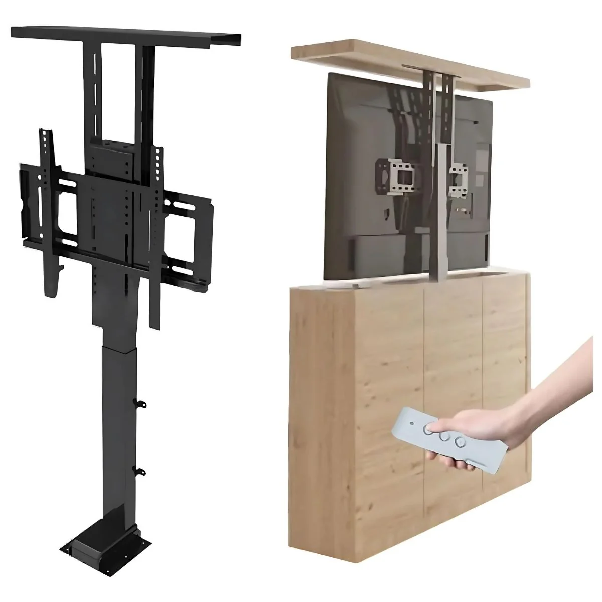 Soporte De TV Oculto Con Altura Motorizado Automático 22.6 - 44.9” (57.5Cm  – 1.2 Mts) Con Control Remoto. Elevador De TV Automático. Para Monitores 42-70”.