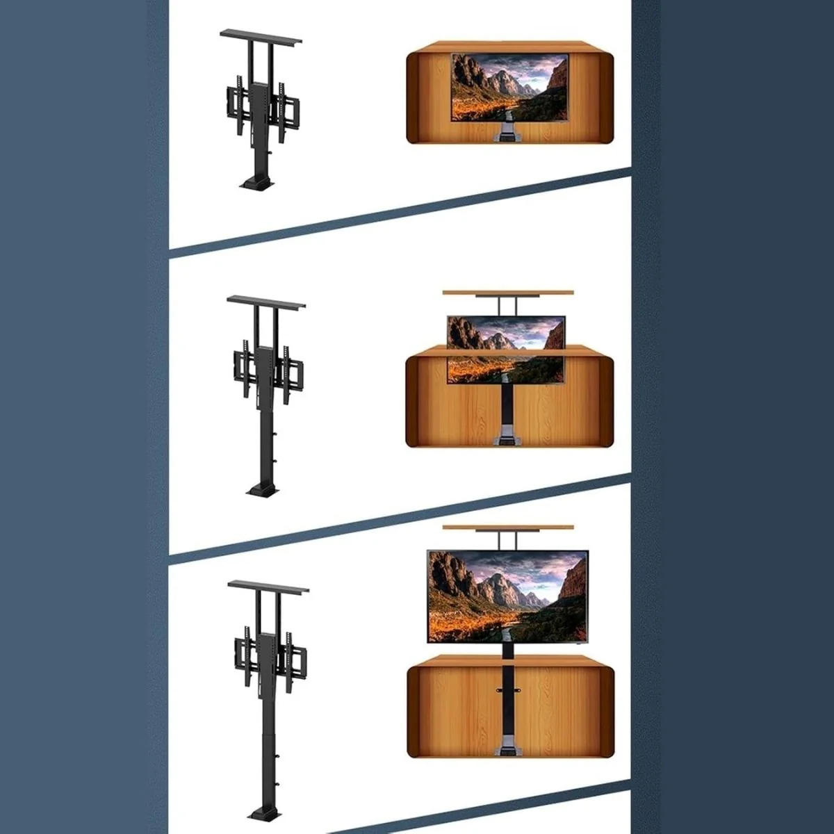 Soporte De TV Oculto Con Altura Motorizado Automático 22.6 - 44.9” (57.5Cm  – 1.2 Mts) Con Control Remoto. Elevador De TV Automático. Para Monitores 42-70”. - Image 2