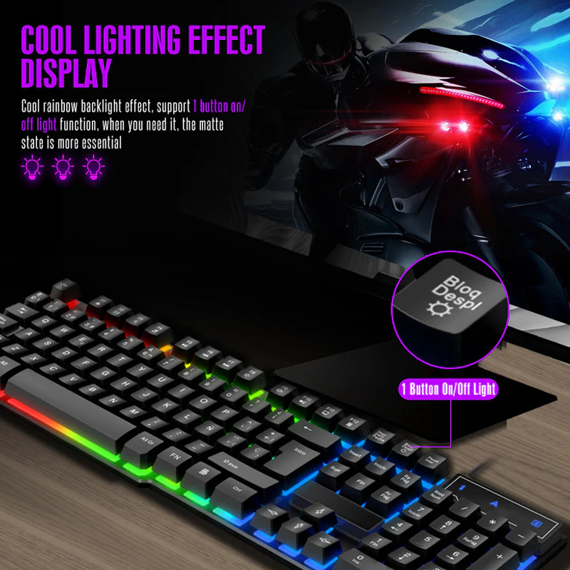 Teclado Y Mouse Gamer Con Iluminación RGB. Sensación Mecánica, USB, Diseño Ergonómico Y Resistente Al Agua. - Image 4