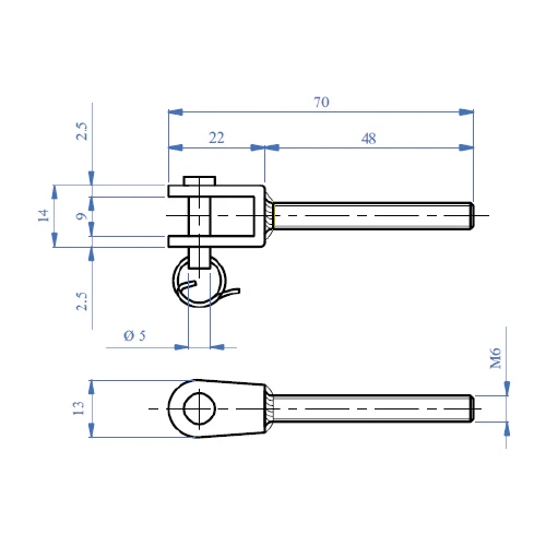 Terminal Para Cable 5 Mm Con Pin Removible .Macho Rosca Derecha.AISI 304. - Image 2