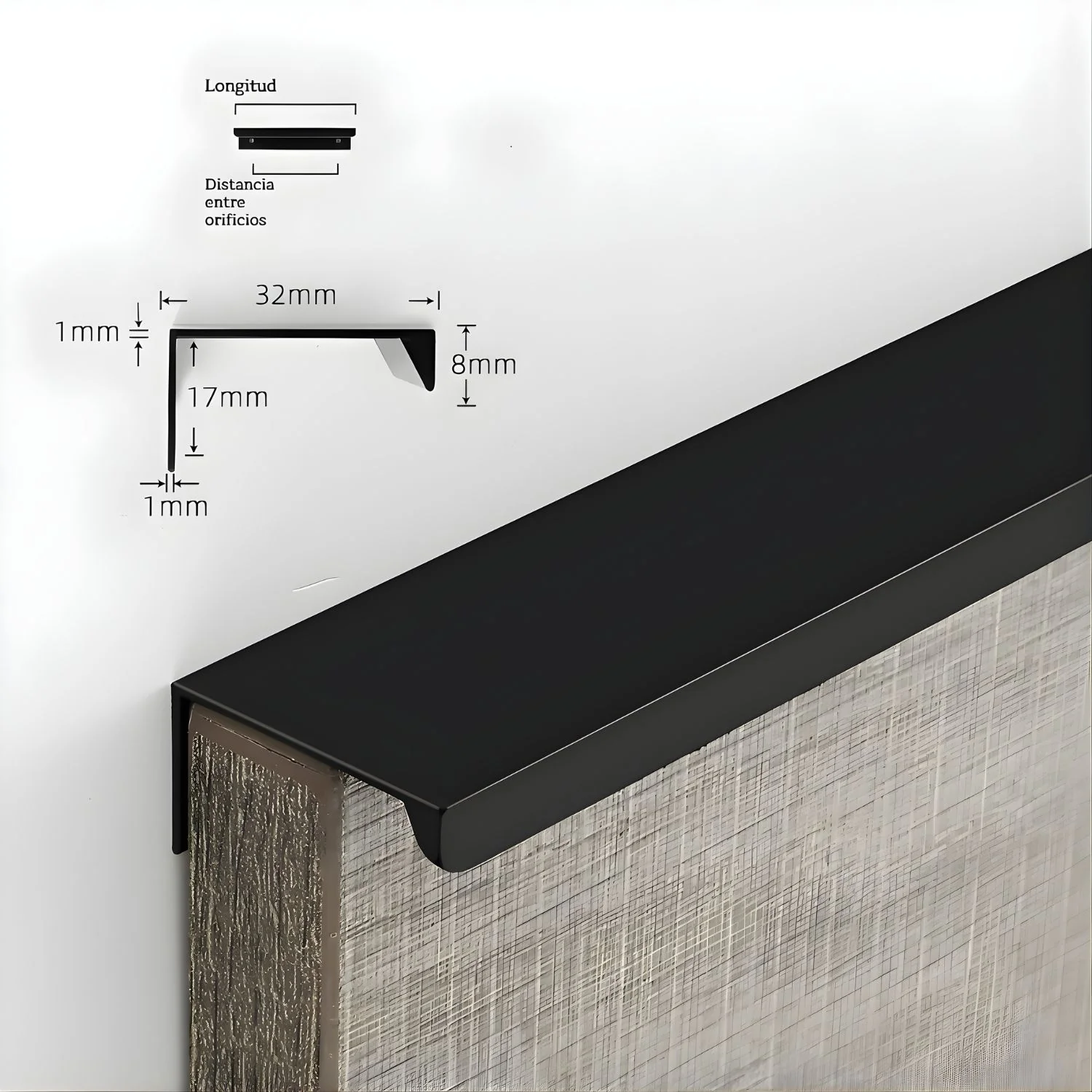 Tirador Jaladera Para Modulares De Cocinas Y Closet. Color Negro. Instalación Con Tornillo Oculto. Haladera 200Mm. Perfil Cocinas - Image 2