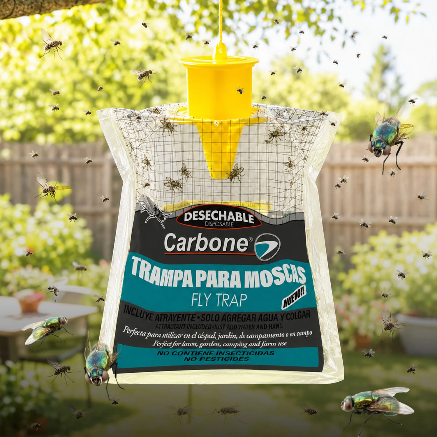 Trampa Para Moscas Desechable. Incluye Atrayente. Solo Aplica Agua Y Cuelga. Atrapamoscas