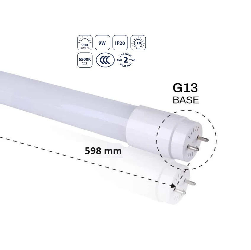 Tubo LED T18 9W 6500K Luz Fría, 900Lm, Base G13 Ahorro Energético Y Luminosidad Homogénea, 598X26 Mm - Image 2