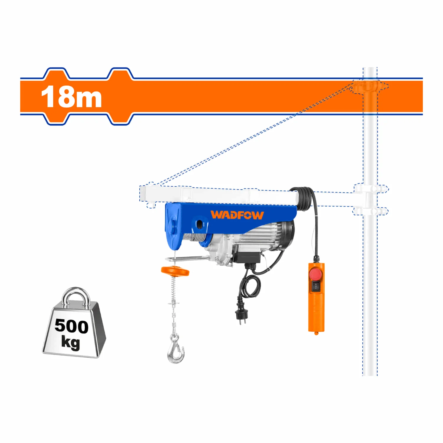 Winche Tecle Eléctrico Grua 1000W Carga Max 500Kg Elevación Max 18M Velocidad 10M/Min, 5M/Min IP54 Polipasto Electrico - Image 2
